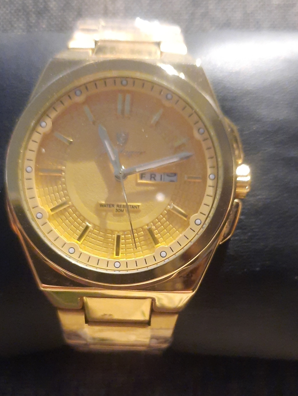 Men's Gold Stainless Steel Analog Watch with Day Display